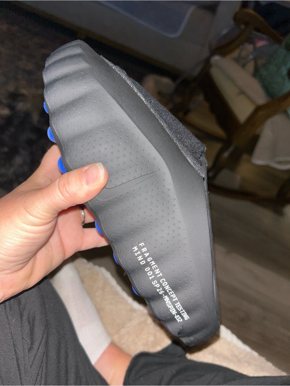 Nike mind 001 fragment Black Slip-On Slide with Blue Accent Pods Mens size 7